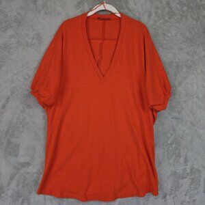 Zara Oversized T Shirt Womens Large Orange V Neck Dolman Sleeve Cotton Jersey